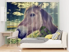 3D Sky Cloud Horse ZHUA4342 Animal Photo Curtain Window Blockout Fabric Amy 2023