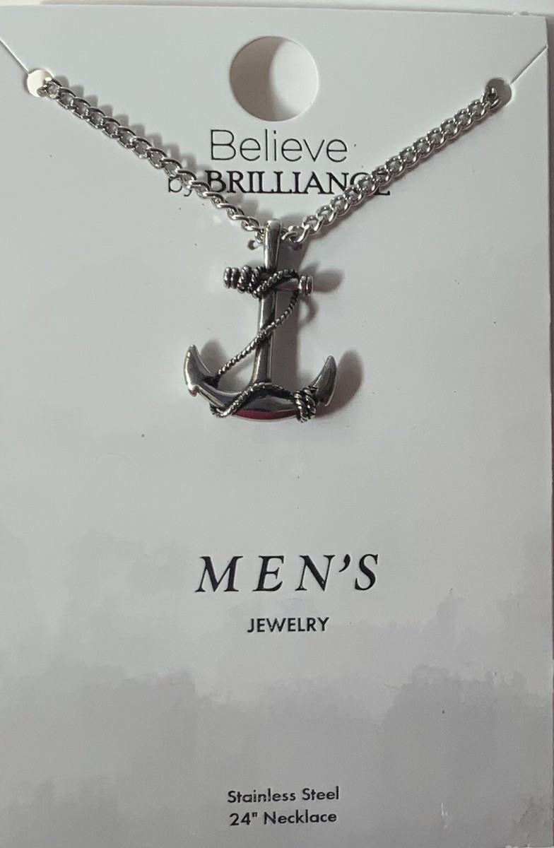 Believe Brilliance Men's Stainless Steel Anchor Pendant Necklace