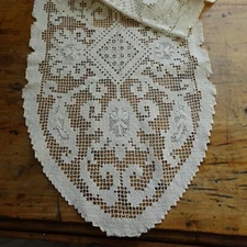 GORGEOUS Vintage Hand Made Lace Table,Buffet or Dresser Runner,Cream Darned Lace