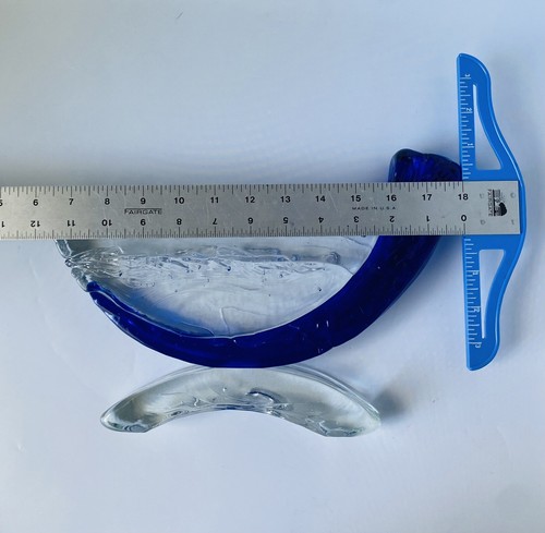 Glasslight Shofar Cobalt Blue Glass Menorah Signed Arc w/ Candles - Picture 14 of 24