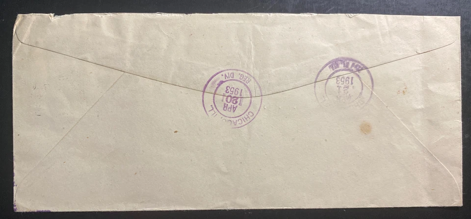 Cubierta de correo aéreo Santiago Chile 1953 a Chicago IL Estados Unidos Tung Sol Radio TV Electrón Foto 2 de 2