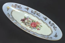 Vintage Arnart 5th Ave Porcelaine Oval Decorative Dish Hand Painted Floral Gold