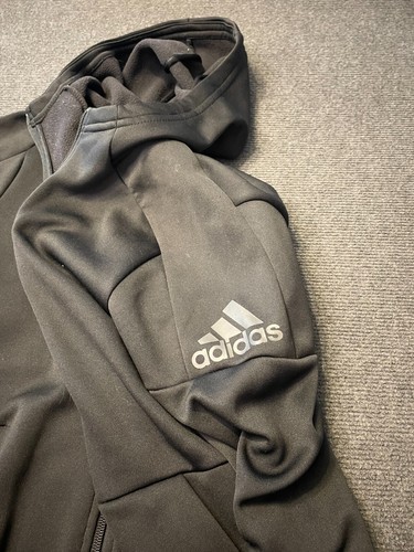 Adidas Jacket Black Youth Size 14-15 Y Climawarm Hood Fitted Track Zip Pockets - Picture 5 of 12