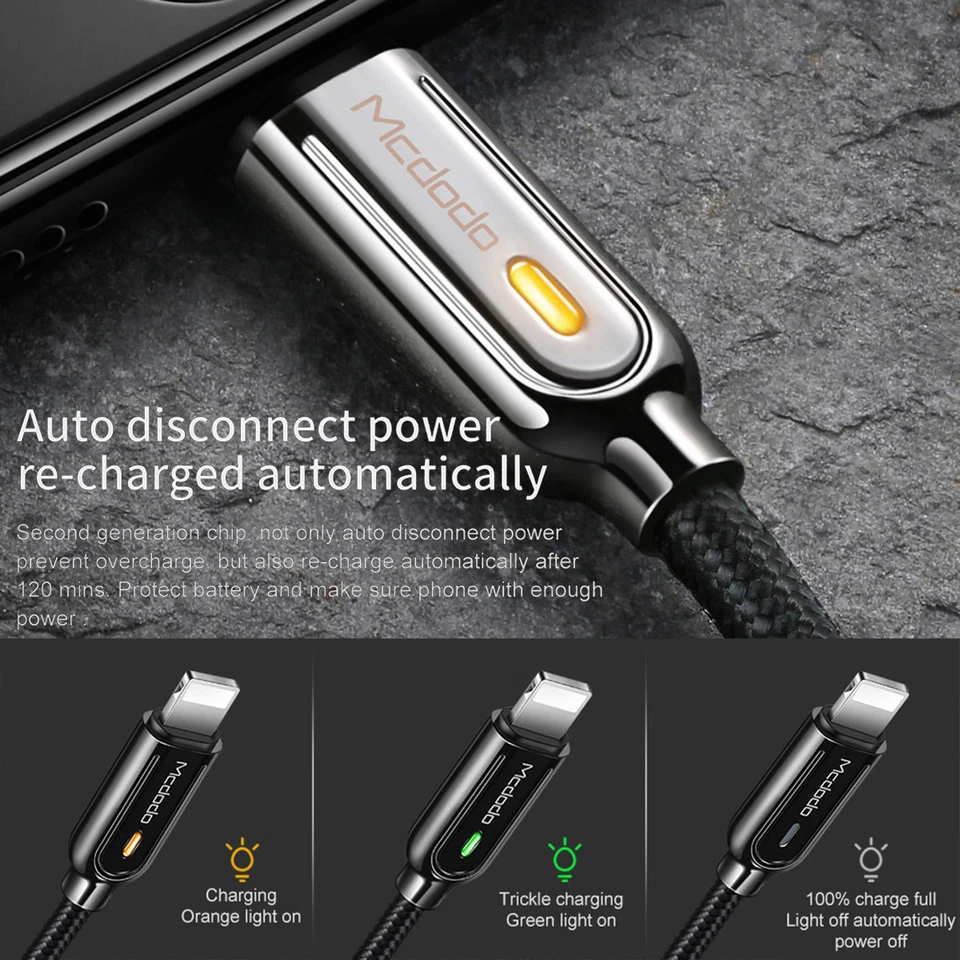 3x 4FT Auto Disconnect USB Cable Smart LED Charger for iPhone XR 7 8 14 13 12 11 - Image 4 of 4