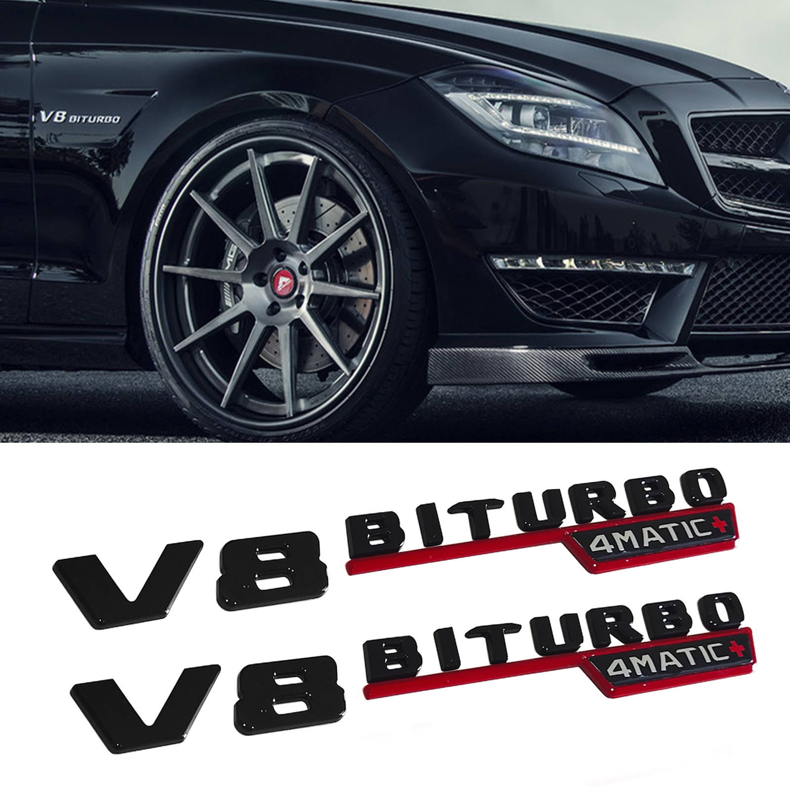 Side Fender Vent Emblem for AMG V8 BITURBO 4MATIC+ Black Red Badge E63 S63 GT63