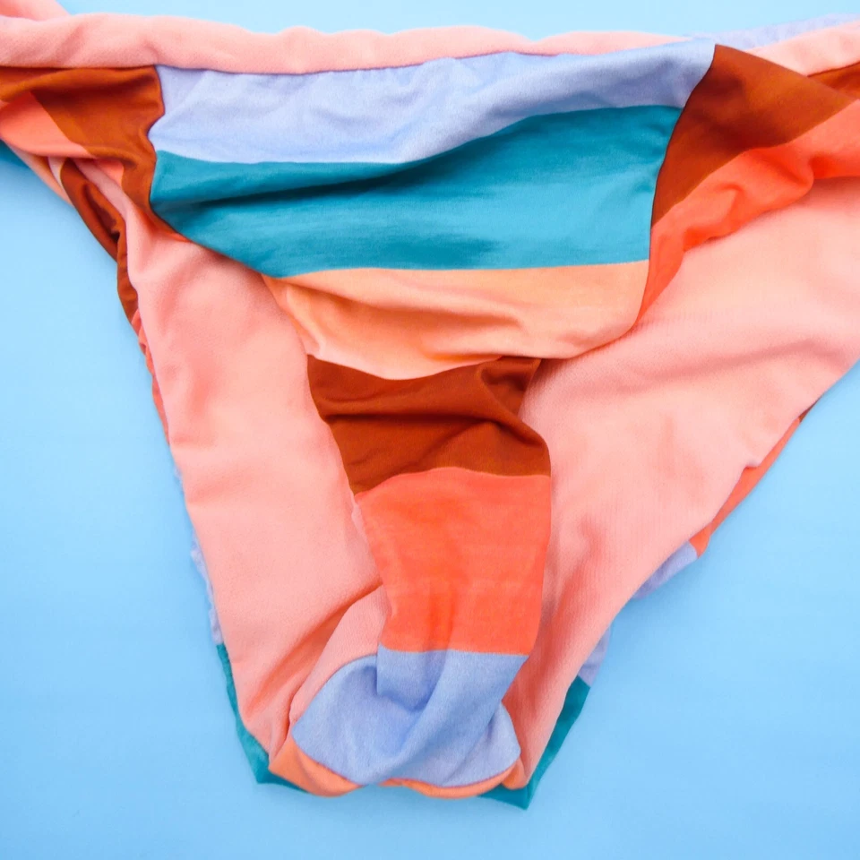 Traje de baño inferior de bikini con volantes brasileño a rayas azul naranja Lucky Brand XS Foto 2 de 4