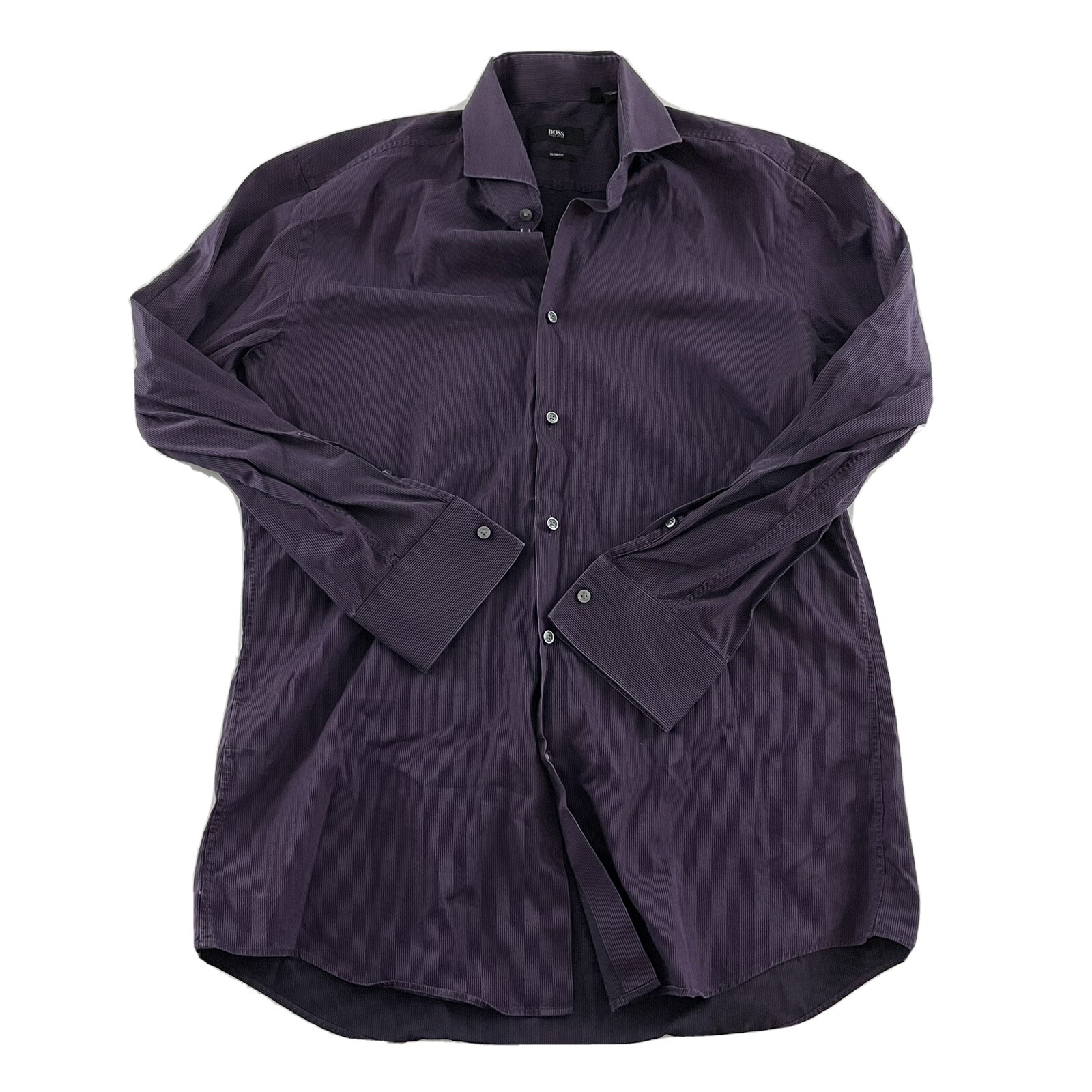 Hugo Boss Slim Fit Pinstripe Long Sleeve Button Front Shirt Men's 41/16 Purple