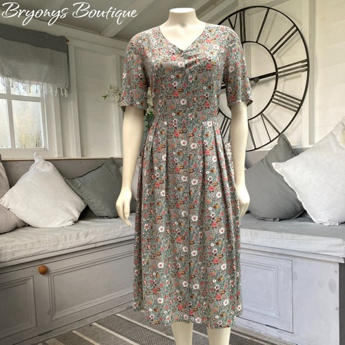 Vintage M&S Marks & Spencer St Michaels Tee Shirt Kleid Ditsy Floral Grün 12 - Bild 5 von 14