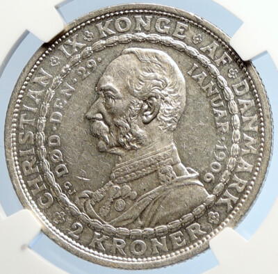 1906 DENMARK King Christian IX Frederick VIII Silver 2 Kroner Coin