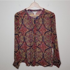 Banana Republic Factory  Scroll Floral Button Front Pleated Blouse medium