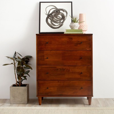 Rustic Mid Century Solid Wood 4 Drawer Bedroom Storage Dresser