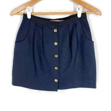 Juicy Couture Mini Skirt Womens Y2K Navy Blue Ponte Gold Buttons Straight P XS