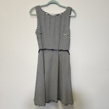 Merona Dress M Stripes Pleated Belted Fit Flare Classy Tea Party Office Summer