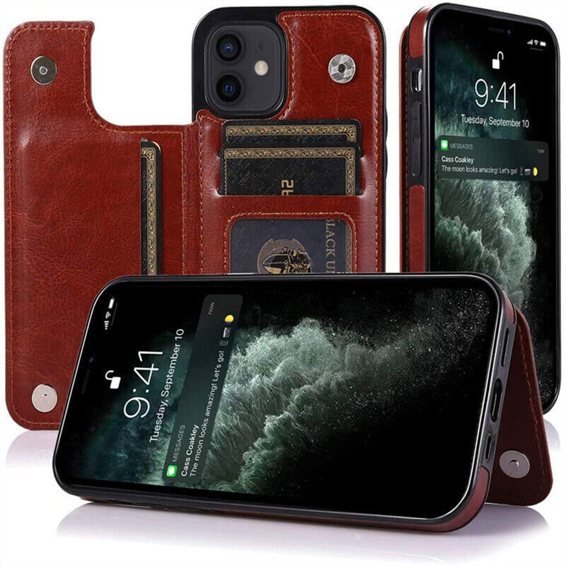 Slim Leather Card Holder Flip Wallet Cover Case for iPhone 15 14 13 12 11 8 7 SE with Back Slot-image