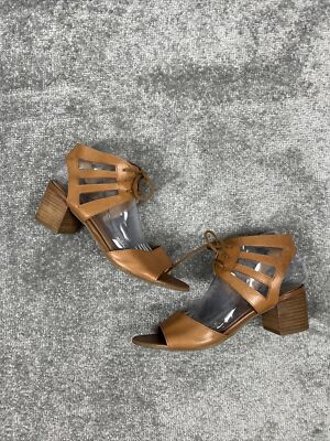 Franco Sarto Flourish Tan Leather Cut Out Block Heel Sandals Womens 