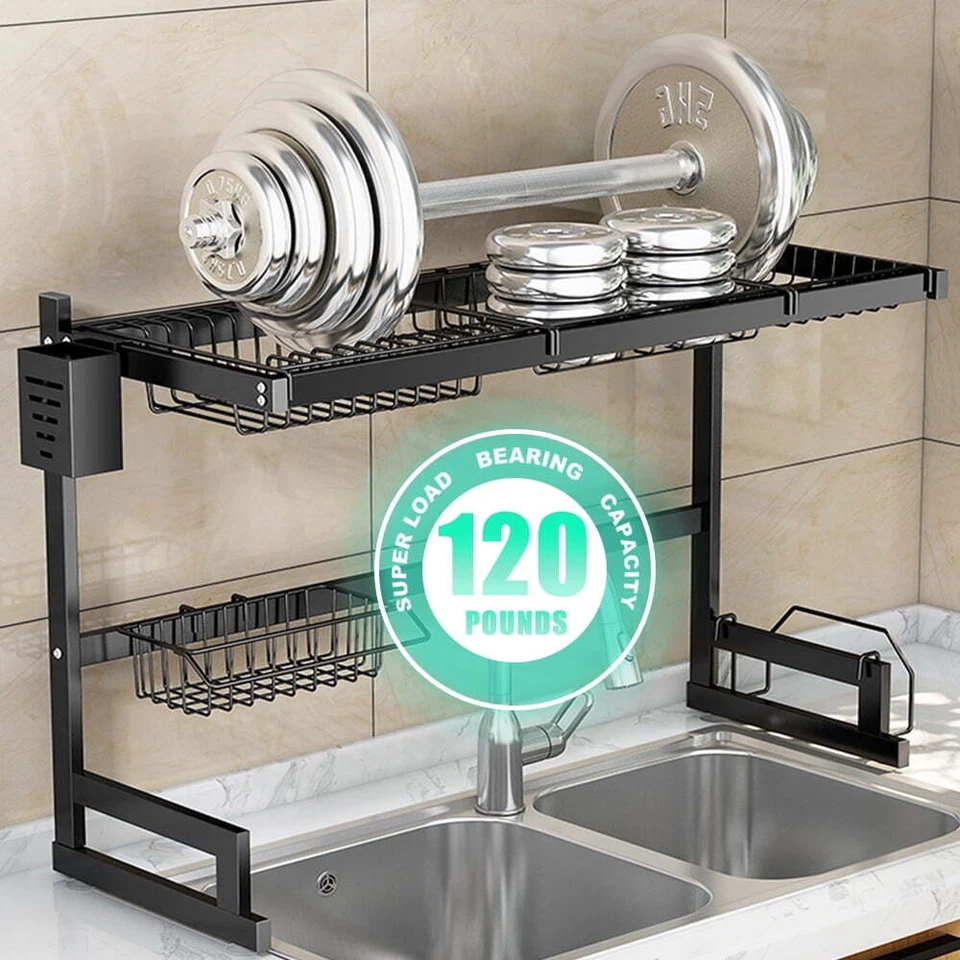 2 Tier Large Stainless Steel Dish Drainer Dish Drying Rack for Kitchen Storage - Image 2 of 4
