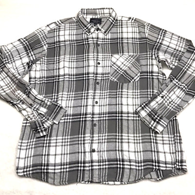 JACKSON HOLE Flannel Shirt Men L Gray White Blanket Plaid Skate Light Academia