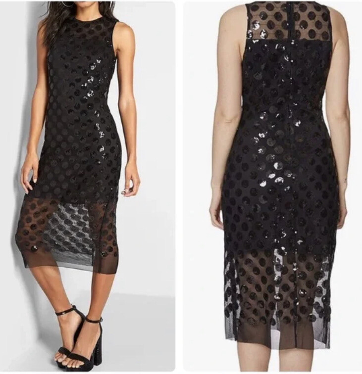 Vintage Y2K Betsey Johnson Black Sequin Dots Circles Midi Dress Sheer Large 12 | eBay Vintage Y2K Betsey Johnson Black Sequin Dots Circles Midi Dress Sheer Large 12 | eBay
