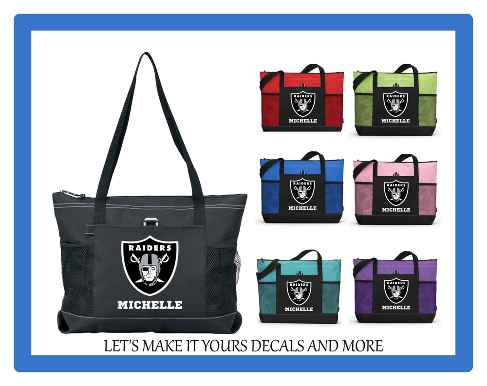 OAKLAND RAIDERS WITH NAME TOTE PURSE TRAVEL SPORTS GYM SCHOOL BAG ZIPS