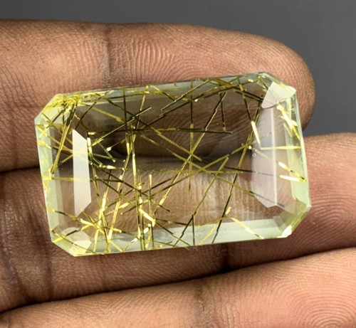 60+ Ct Yellow Color Ru-tiled Topaz Emerald Cut Loose Gemstone For Pendent O3024 - Picture 2 of 8