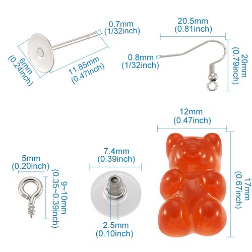 40Sets DIY Earring Making Set Jelly Bear Stud Earring Ear Wire w/ Ear Nut Women - Picture 8 of 10