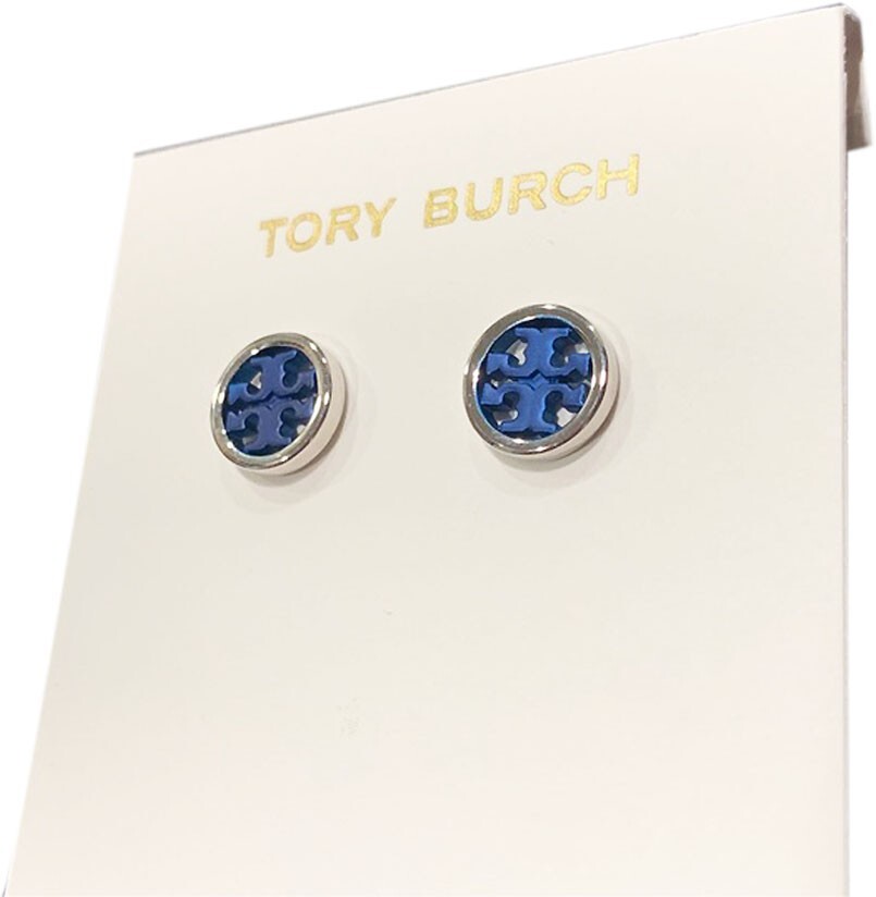 【NY発祥 TORY BURCH】2色 T logo EARRING Auth NEW Tory Burch Miller NAVY Double T Logo Circle Stud
