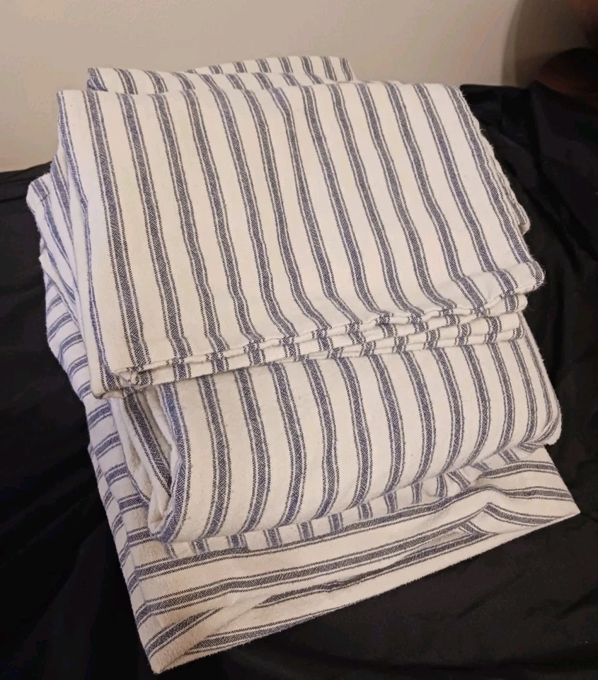 Juego completo de sábanas 1 funda de almohada LL Bean 100 % algodón franela azul a rayas Foto 2 de 4