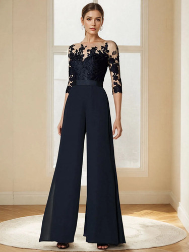 Brautmutterkleid Hochzeitsgast Elegant Party Chiffon Spitze Applikationen Heiß - Bild 3 von 40