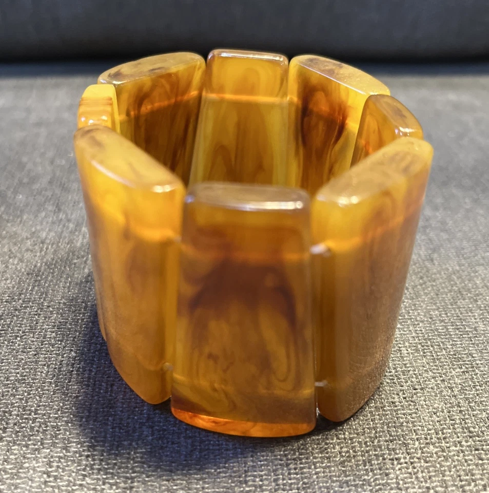 "Brazalete elástico baquelita caramelo moteado tono ámbar 7,8""" Foto 3 de 4