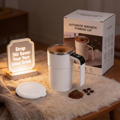 Automatic Magnetic Electric Self-Stirring Mug Mix Coffee Milk Tea(Pink)