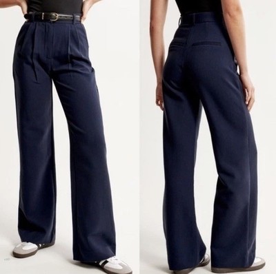 Abercrombie & Fitch Navy Sloane Tailored Wide Leg Pants Trouser Womens Size 10