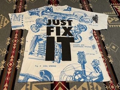 VTG Single Stitch All Over Print T Shirt Home Improvement Just Fix It Mens XL MC
