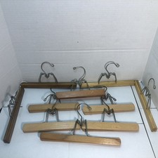 10 Vintage Pants Wooden Clamp Dress Pants Hangers Variety Slacks Jeans Various