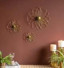 Golden Floral Metal Wall Art Set of 3 – Modern Decorative Wall Hanging