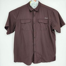 Ariat Tek Shirt Mens XL Button Down Short Sleeve Brown Western Short Sleeve