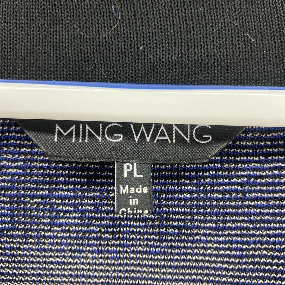 Blazer Ming Wang PL Petite Azul Negro Beige Tejido Abstracto Manga 3/4 Botón Foto 2 de 4