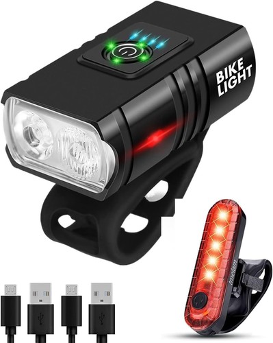 Bike Lights Front and Back for Night Riding, LED USB Rechargeable Black