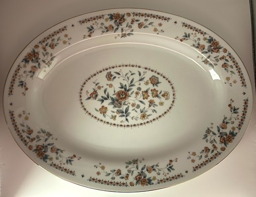 Vintage 1842 by China 14" Oval Serving Platter Floral Gold Trim – Made in China