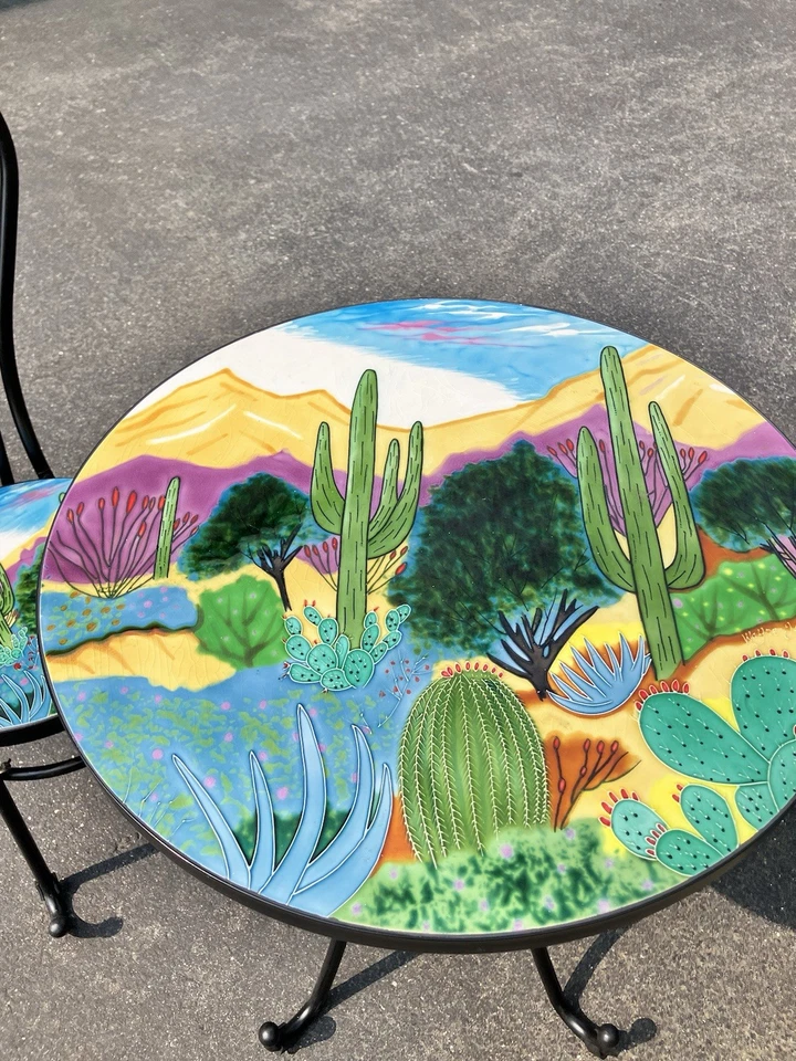 2 sillas de bistró de hierro forjado paisaje del desierto del suroeste artista Wayne GAO Foto 4 de 4