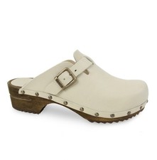 Sanita Kristel Size 39 US 8 White Wood Leather Clogs