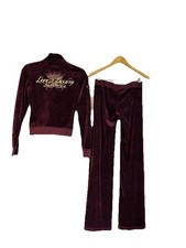Vintage Juicy Couture Love  Luxury Velour Tracksuit Burgundy S Y2K Crown