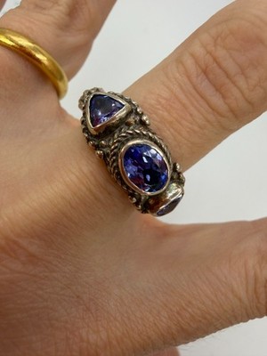 Sarda Sterling Silber Ring lila Stein Band floral Größe 10 Bali Stil