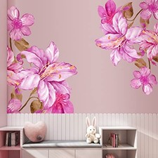 Giant Flowers Wall Decals Lily Floral Wall Stickers DIY Removable Large Pink