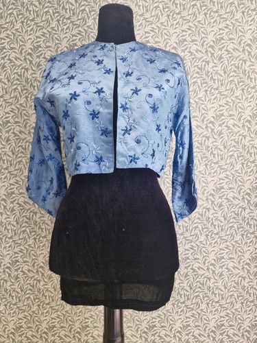 vintage 1950s-60s twin set dress suit blue satin dress jacket wedding - Picture 11 of 21