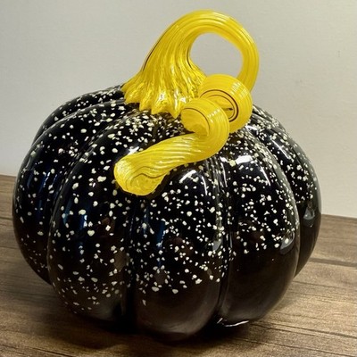 Glow InThe Dark Speck Heavy Glass Pumpkin With Stem Halloween Holiday READ DISCL