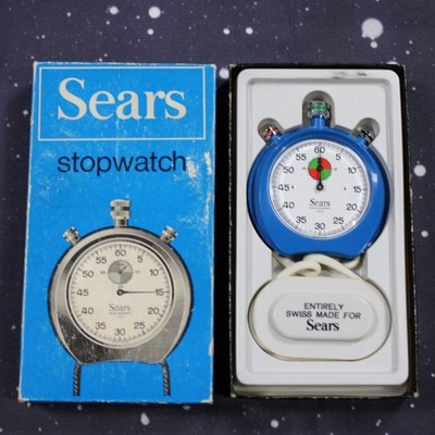 Vintage Sears Swiss Made Stopwatch with Box - Style No. 19 922 Blue
