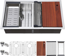 COMLLEN 33 Inch Double Bowl Undermount Kitchen Sink,33X19 Inch Workstation 16 Ga