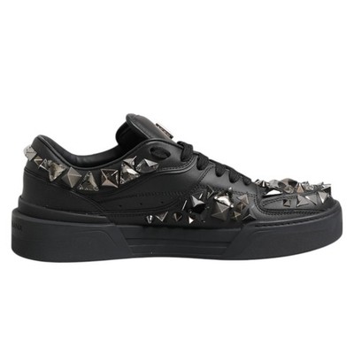 DOLCE & GABBANA Shoes Black Leather Studded Low Top Sneakers EU41
