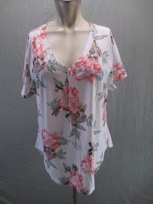 Unbranded Size XL Womens Multicolor Floral Short Sleeve V Neck Casual Top 216