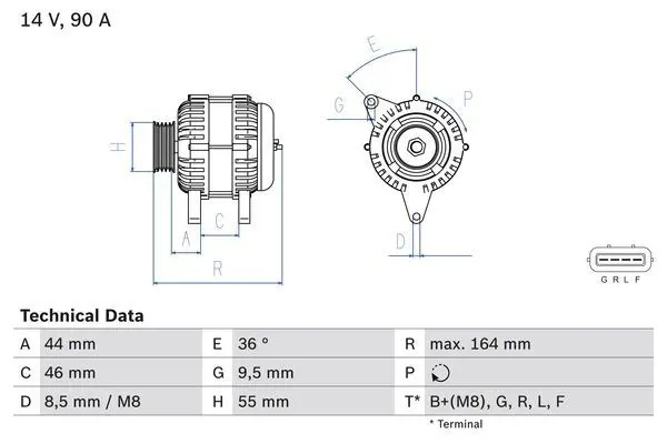 Alternatore con puleggia multipla 0 986 082 750 BOSCH per SMART FORTWO Coupé